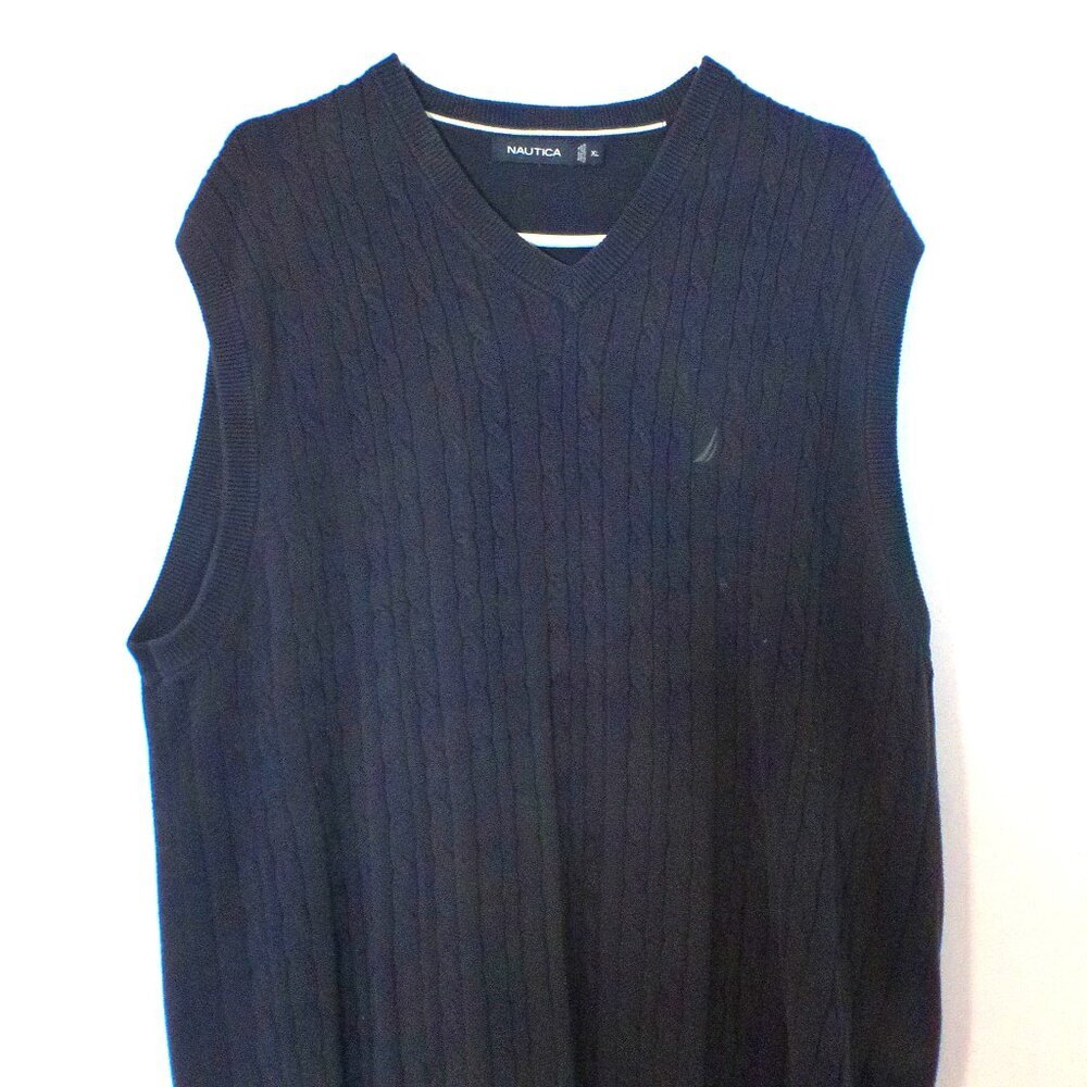 Nautica Cable Knit Sweater Vest – Men’s XL – Black Classic Preppy Layer
